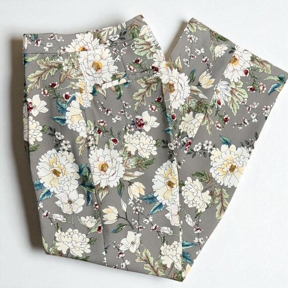 ZARA COLLECTION GRAY WHITE FLORAL STRAIGHT DRESS PANTS S BLOGGER FAV RARE - Picture 1 of 14